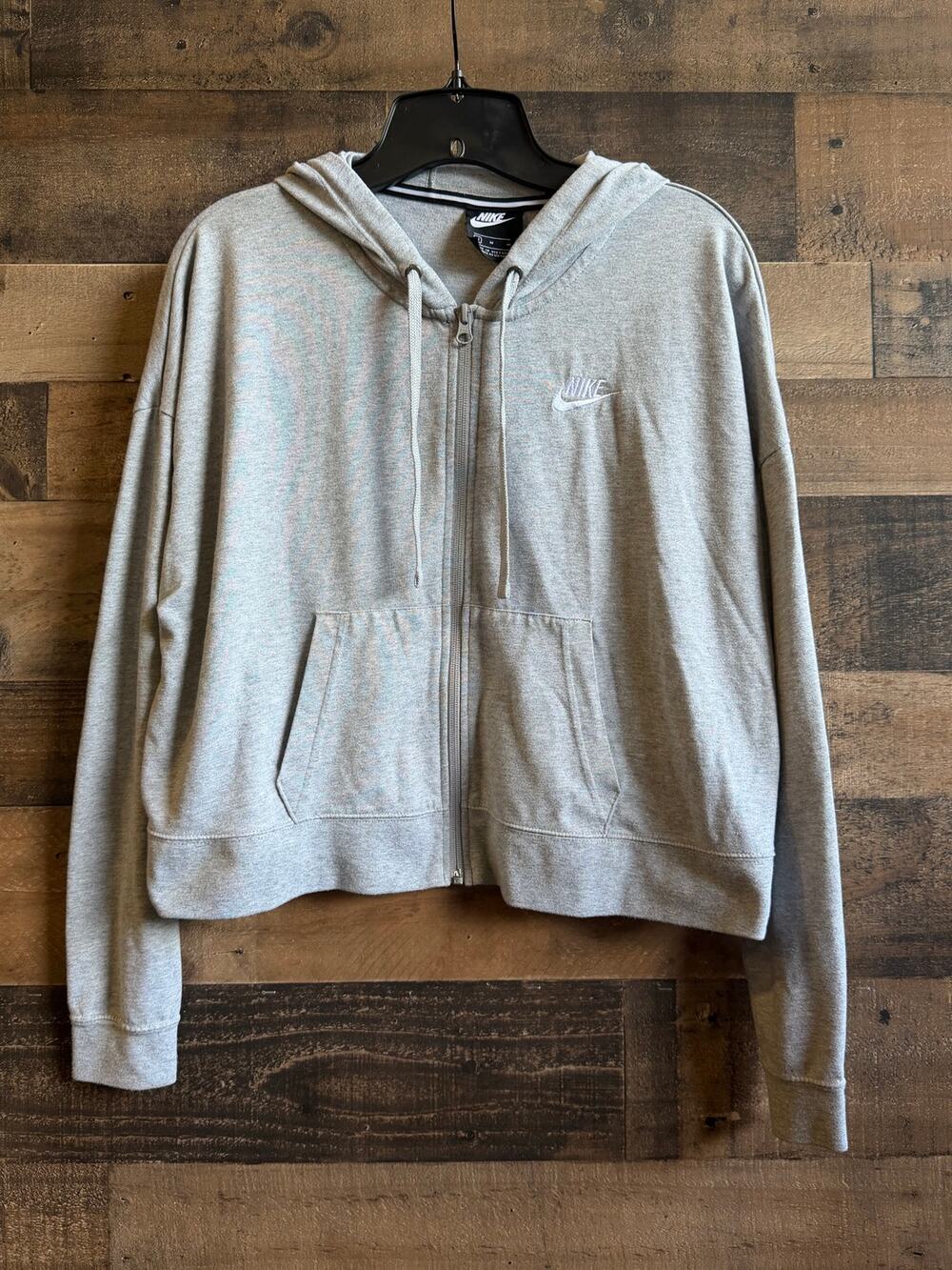 Nike Women's Heather Grey Tri-Blend Full-Zip Cropped Hoodie - (Size Medium)